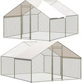 Large Walk-in Chicken Coop with Run, 9.8' x 13.1' Outdoor Chicken Runs for Yard with Cover, Metal Poultry Cage for Chickens, Ducks, Birds