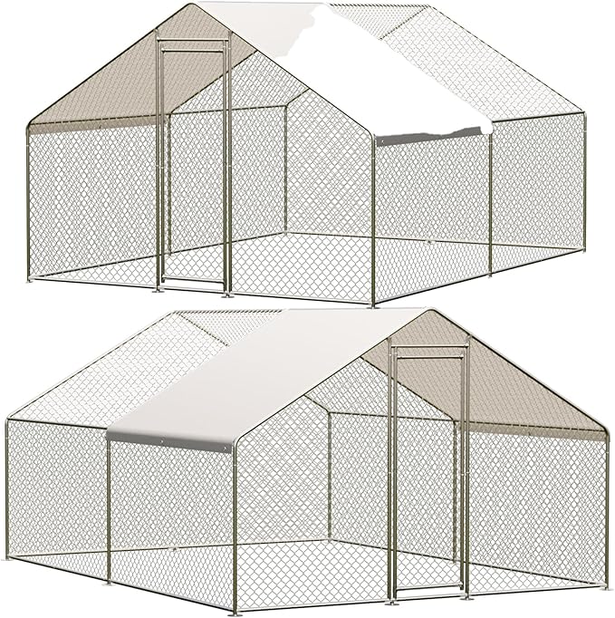 Large Walk-in Chicken Coop with Run, 9.8' x 13.1' Outdoor Chicken Runs for Yard with Cover, Metal Poultry Cage for Chickens, Ducks, Birds