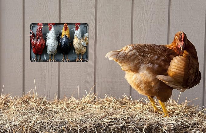 Retro Funny Chicken Tin Sign,Vintage Chicken Coop Metal Poster, Farm Wall Art Decor for Outdoor Home Fence Kitchen Bedroom,Gifts 8×12 Inches (CHICKEN)