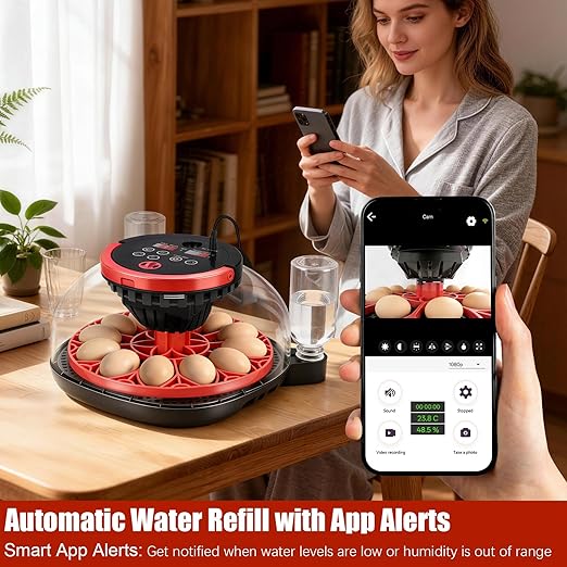 Chicken Incubators for Hatching Eggs, 12 Eggs WiFi Smart Incubator with 1080P Camera | App Control | Temperature & Humidity Control | Automatic Egg Turner | Egg Candler for Chicken, Duck, Quail
