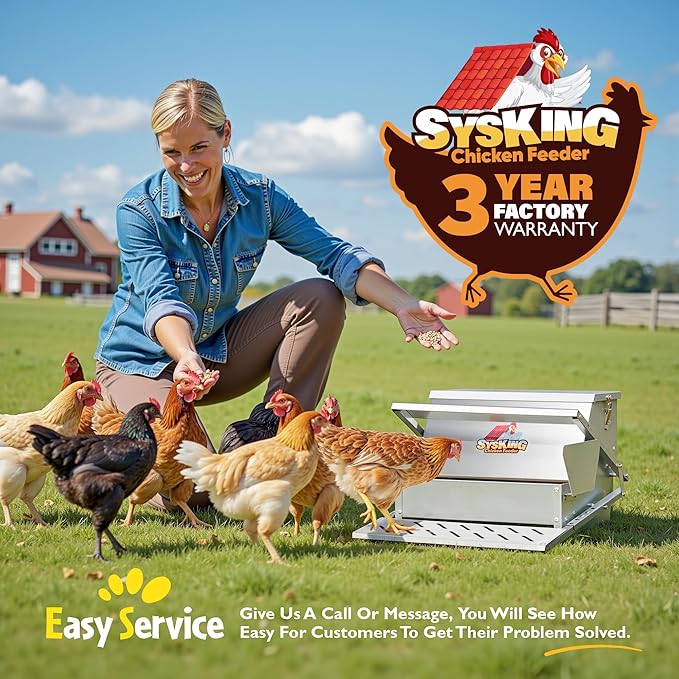 Heavy Duty Automatic Chicken Feeder - Metal Chicken Feeders Treadle Operated, Spill Proof Poultry Feeder with Rat Proof Design & Weatherproof Lid | Sturdy Galvanized Steel (25 lb Capacity)