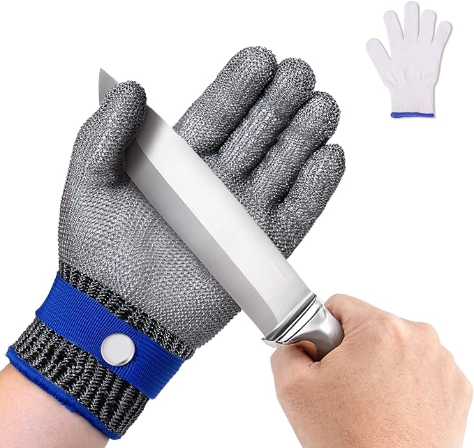 ZEEGO ANSI A9 Cut Resistant Glove, Food Grade Stainless Steel Mesh Metal Glove, Suitable for Mandoline, Kitchen Cooking,Butcher Meat Cutting and Oyster Shucking(Medium Size)