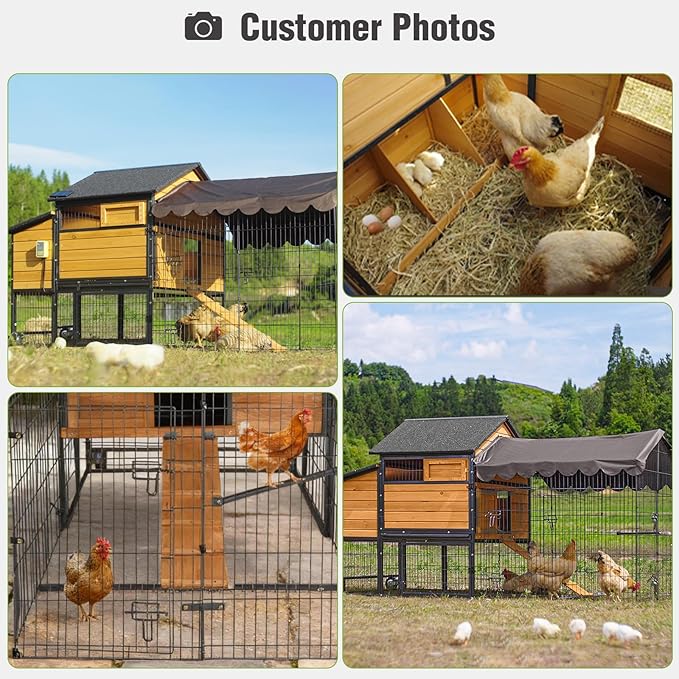 Extra Large Mobile Chicken Coop with Run, Portable Chicken Tractor with Wheels, Wooden Poultry Cage with All-Around Iron Frame, Metal Sliding Tray, Nesting Boxes for 6-8 Chickens