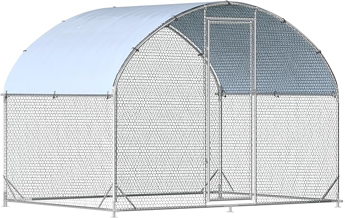 Large Metal Chicken Coop, Walk-in Poultry Cage Galvanized Hen Playpen House Dome Shaped Coop with Waterproof and Anti-Ultraviolet Cover and Lockable Door for Outdoor, Backyard Farm (6.23’ L x 9.2’ W)