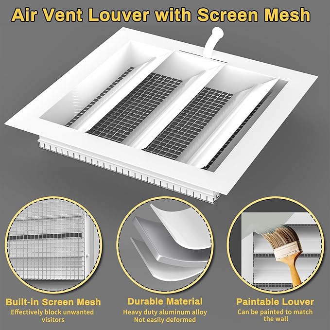 2 Pack Air Vent Louver for Chicken Coop, 12" x 12" Adjustable Chicken Coop Window with Screen Mesh, Metal Louvered Exhaust Grille for Ventilation of Poultry Habitat, Shed, Attic