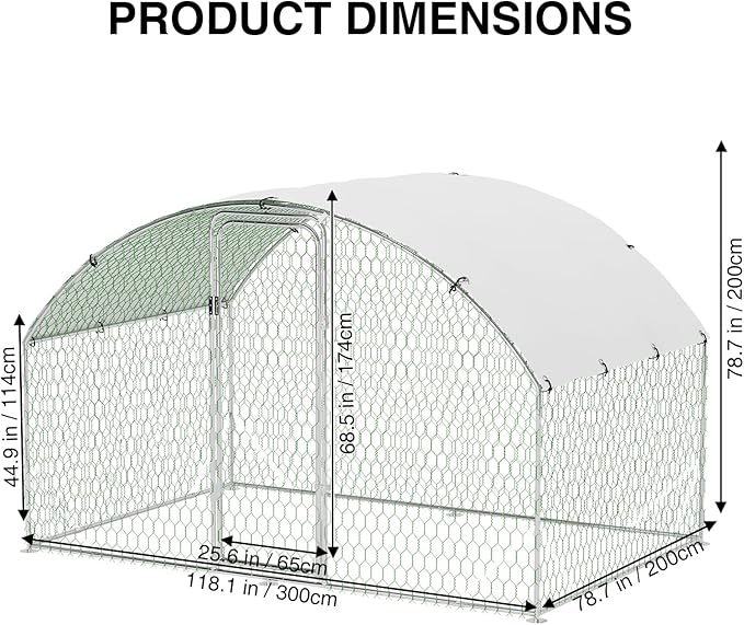 Large Metal Chicken Coop, Metal Chicken Run with Waterproof and Anti-Ultraviolet Cover for Outside, 9.8 x 6.5 x 6.5 Ft Walk-in Poultry Cage, Outdoor Chicken Pen for Backyard and Farm