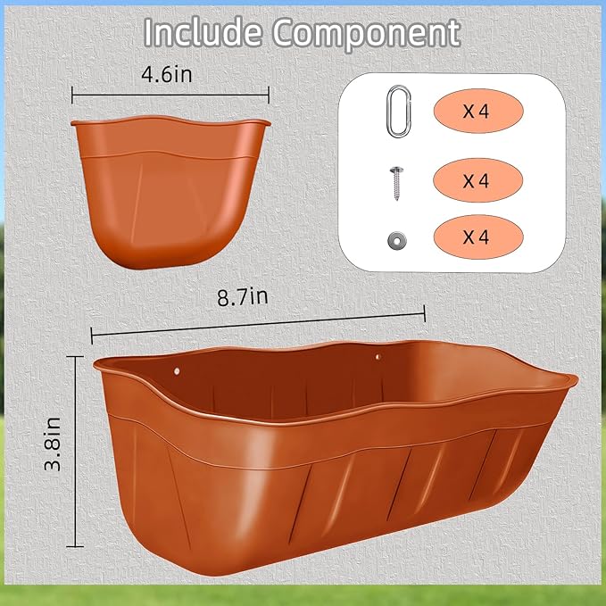 Hanging Chicken Feeders,Duck Feeder Waterer,Small Feed Trough 1.3 Quart 2 Pack,Hanging Fence Feed Trough for Poultry,Terracotta
