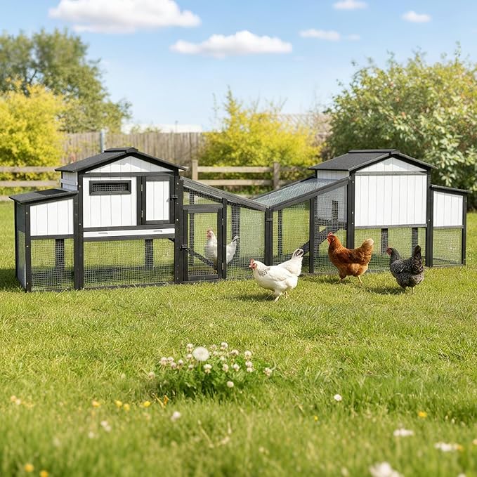131" L Large Chicken Coop with Run, Wooden Chicken Hen House with 4 Nesting Box, UV-Resistant Roof, Pull Out Tray, Outdoor Rabbit Hutch Poultry Cage for Chickens Duck Bunny