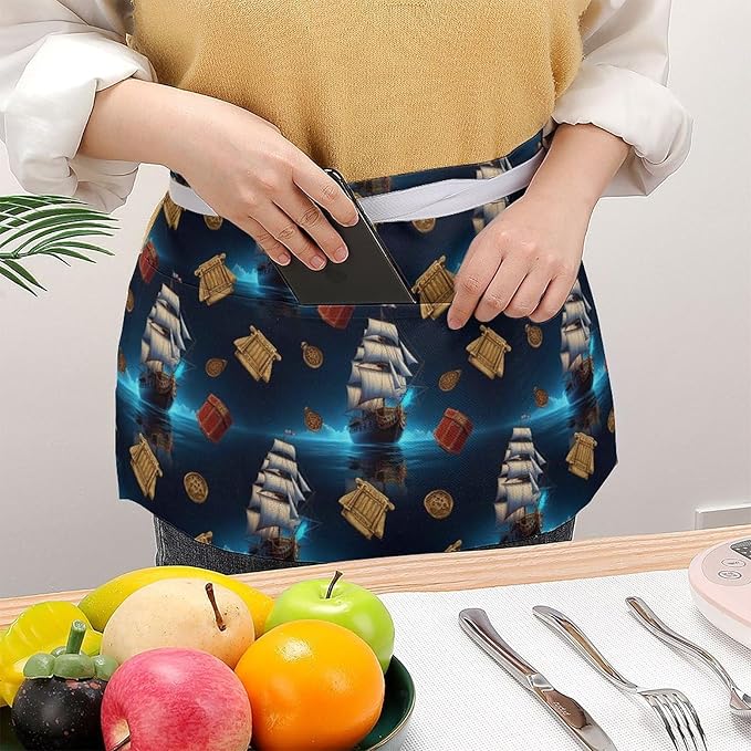 Unisex Half Waiter Waist Short Apron Waterproof Chef Works Waitress Aprons