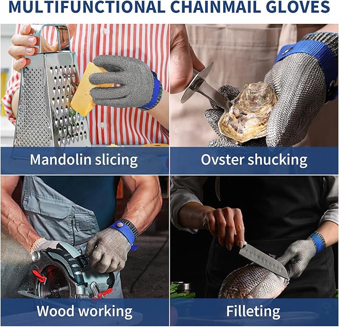 SMONT A9 Cut Resistant Gloves, Stainless Steel Metal Mesh Cut Glove for Oyster Shucking Butcher Mandolin Whittling Meat Fish Cutting Wood Carving Knife Proof M