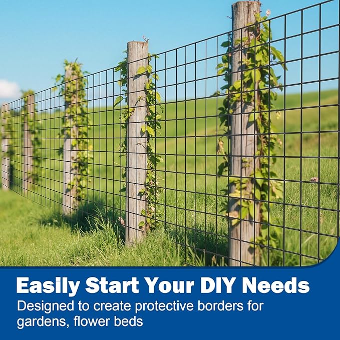 Black Metal Fence，Pet Fence Netting，Black PVC Coated Welded Wire (2×3 Inch Mesh, 48"×50' 16Gauge) - Weatherproof Garden Fence & Animal Enclosure Solution