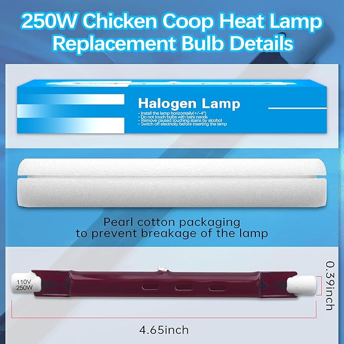 JUSONEY 250WBrooder Heater Replacement Bulb, 4000-5000 Hours Work, Brooder Heater for Chicks or Pets, Accessories