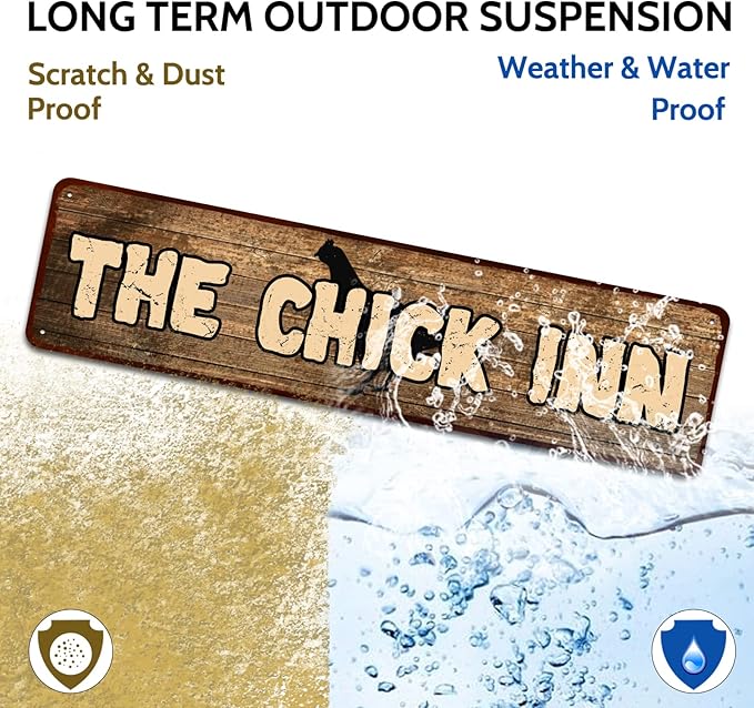 Rustic Metal "The Chick Inn" Tin Sign Art Wall Decor Funny Outdoor Garden Farm Signs, Chicken Gifts Coops Farmhouse Decor Hen House 4" by 16"