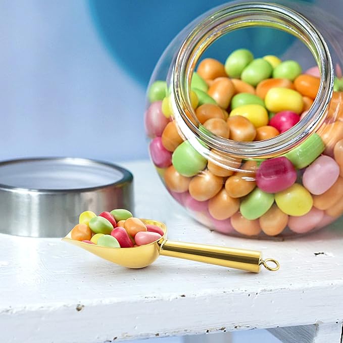 Mini Ice Scoop Set of 2, E-far 3 Ounce Gold Stainless Steel Scoops for Candy/Flour/Sugar, Small Metal Scoops for Party/Canisters Jars/Kitchen Bar/Ice Maker, Rust Proof & Dishwasher Safe