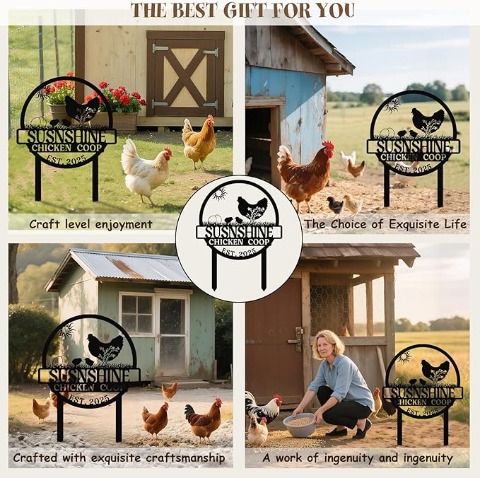 Personalized Chicken Coop Sign – Custom Metal Name Farm Sign, Outdoor Hen House Décor, Rustic Garden Lawn Plaque, Customizable Chicken Farm Sign with Name & Established Date, Unique Gift
