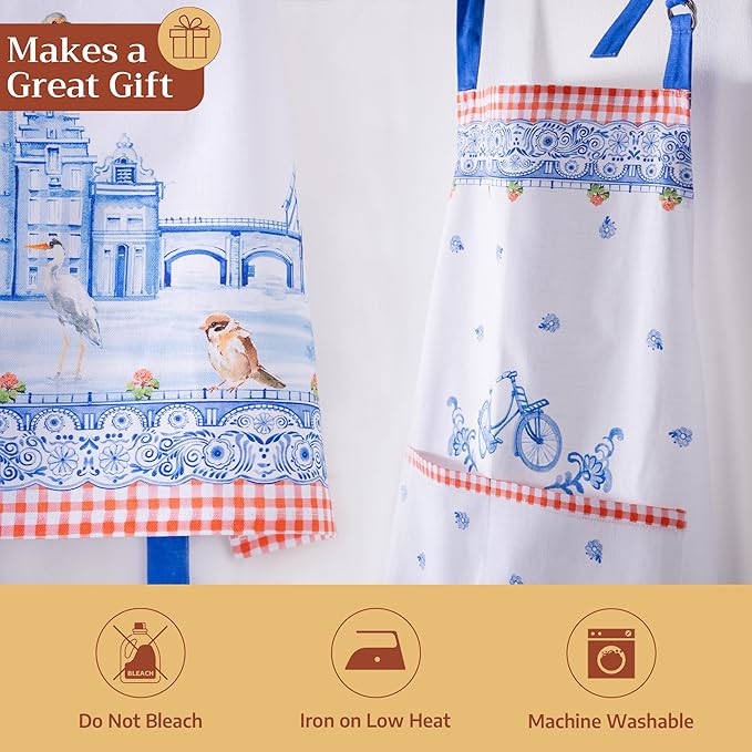 Maison d' Hermine 100% Cotton Apron for women with Pocket Kitchen Chef Apron for Men Cooking Easter Decorations