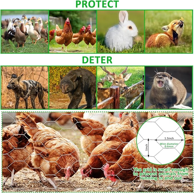 45 in X 100 ft Chicken Wire Fencing Metal Floral Chicken Wire Fence for Crafts 1 Inch Hexagonal Galvanized Poultry Wire Netting for Chicken Coop Barrier Rabbit Cage