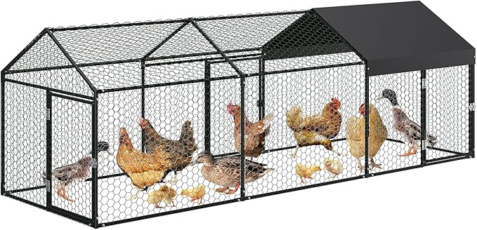 120"x40"x40" Large Walk-in Metal Chicken Coop with Waterproof Anti-UV Cover, Outdoor Chicken Run for Chickens, Ducks, Rabbits & Geese, Heavy-Duty Outdoor Enclosure, Black