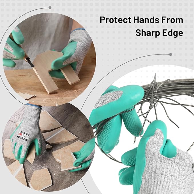 HAUSHOF Cut Resistant Work Gloves Level 5 Protection with Latex Coating, 3-Pairs Cutting Proof Working Gloves Breathable for Men and Women Kitchen, Gardening Work, Medium Size