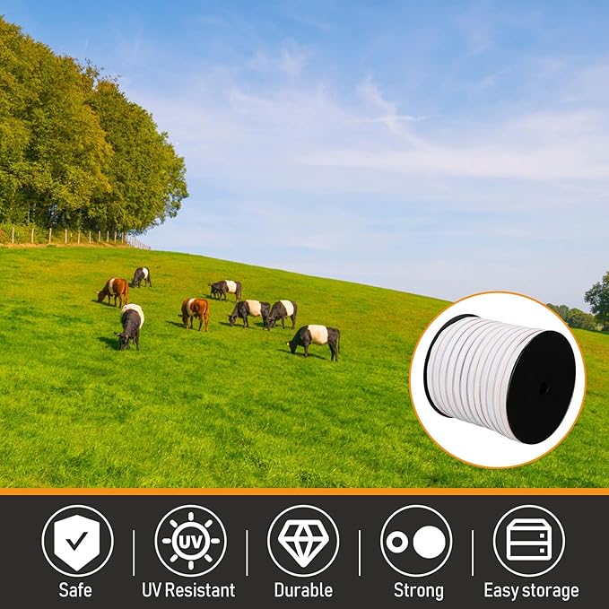 2 Rolls 3/4 Inch x 1640 ft Electric Fence Tape for Livestock Polytape Fencing Horse Fence with High Visibility