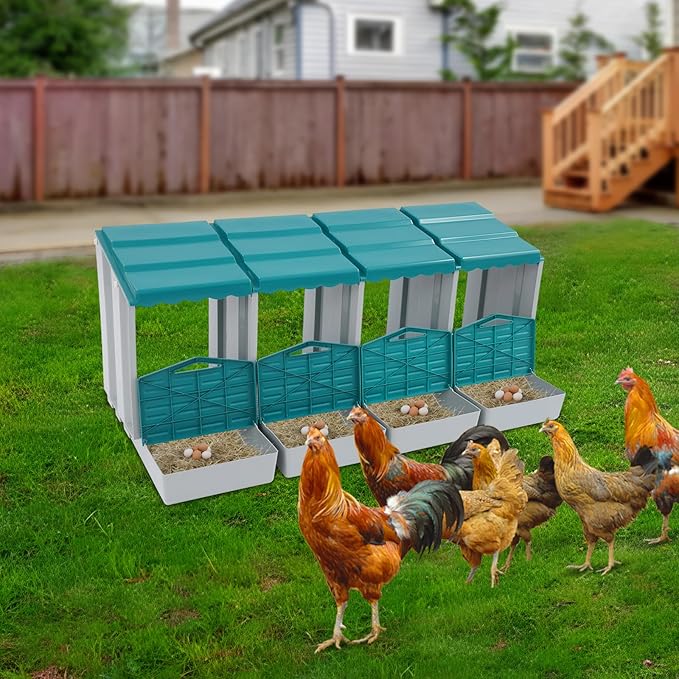 Chicken Nesting Boxes 4 Compartment PP Nesting Box with Inclined Nesting Boxes & Vented Holes Wall Mount Chicken Laying Boxes for Chicken Coop (Green)