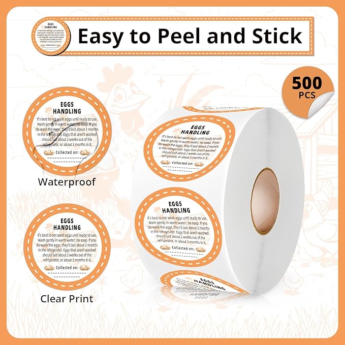 500Pcs Farm Fresh Egg Carton Stickers Labels, 1.7 Inch Self Adhesive Writable Handling Stickers for Farm Small Businesses and Chicken Farms Farmers Markets