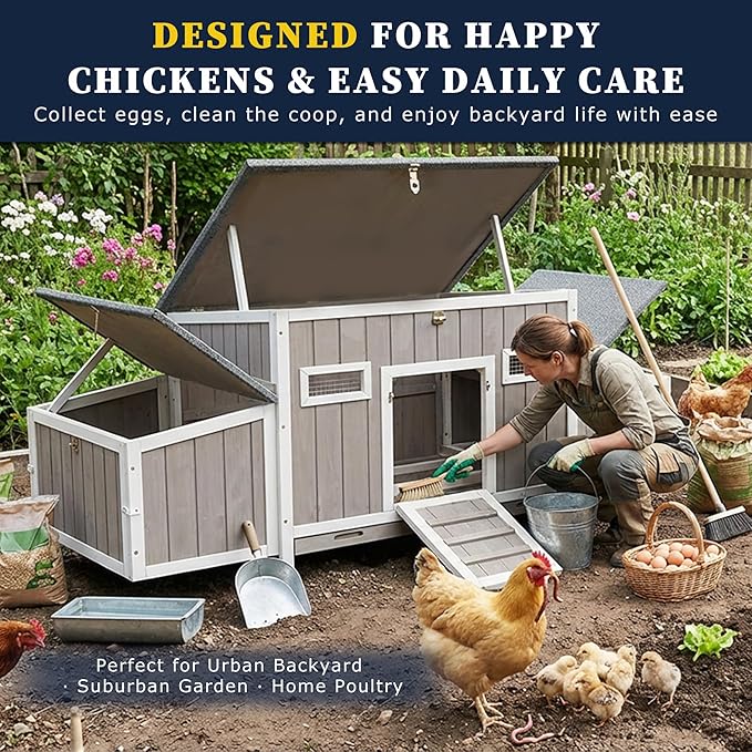 Outdoor Chicken Coop Wooden Hen House Hens Coop for Backyard Poultry Tractor for 2-4 Chickens with Weatherproof Asphalt Roof, 4 Nesting Box, 2 Roosting Bar, Pull-Out Tray (Coop84 NoRun)
