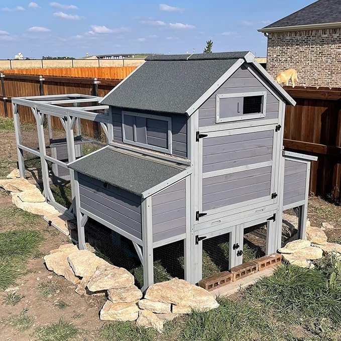 GUTINNEEN Chicken Coop Extra Large Chicken House with Run for 8-10 Chickens Hen House Poultry Cage Outdoor with Nesting Box,Strong Inron Edge