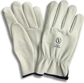 Leather Work Gloves, Light Beige Cow Grain, Straight Thumb Design with Tape Binding (GB-213.14 ST)