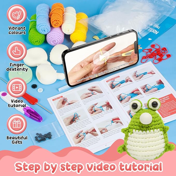 4Pcs Crochet Kit Complete Animal Crochet for Beginners Knitting Kit DIY Crochet Craft Kit Adorable Doll Chick Frog Octopus Starter Pack DIY Crochet Craft Kit with Step-by-Step Tutorials for Adults