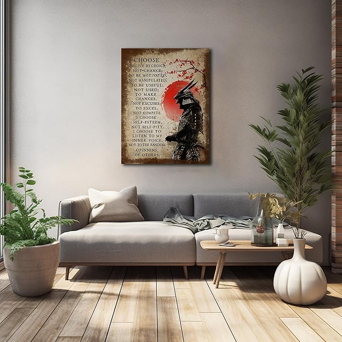 Japanese Wall Art Samurai Pictures Wall Decor Japanese Art Canvas Painting Bushido Motivational Asian Poster Artwork Modern Home Decor Framed for Bedroom Living Room Office 16"X20"