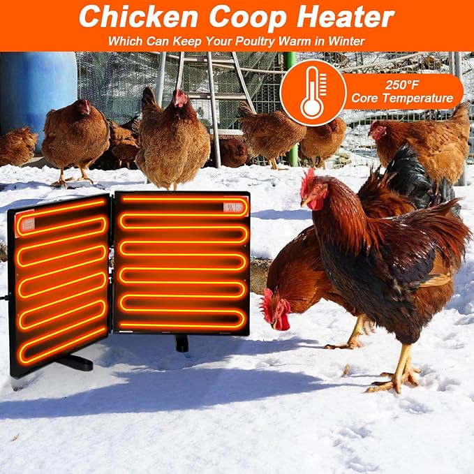 Chicken Coop Heater 240 Watts, Large Size Foldable Energy Efficient Heater for Chicken Coop, Two Mounting Model Radiant Heat Coop Heater for Chicken Kitten Puppy Pets Animals in Winter Black