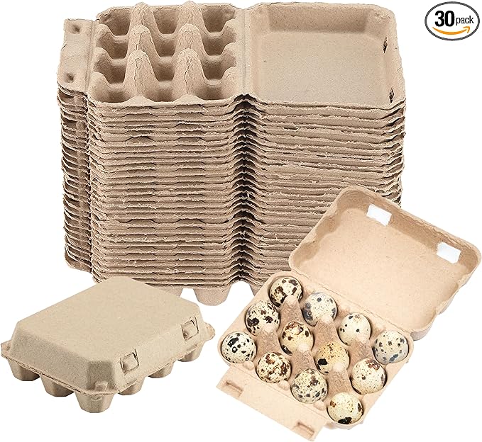 30 Pcs Quail Egg Cartons,3x4 Dozen Dozen Egg Box,Blank Natural Color Pulp Paper Eggs Container Reusable Egg Storage Tray for 12 Count Quail Egg Carton Storage Strong Tray for Refrigerator