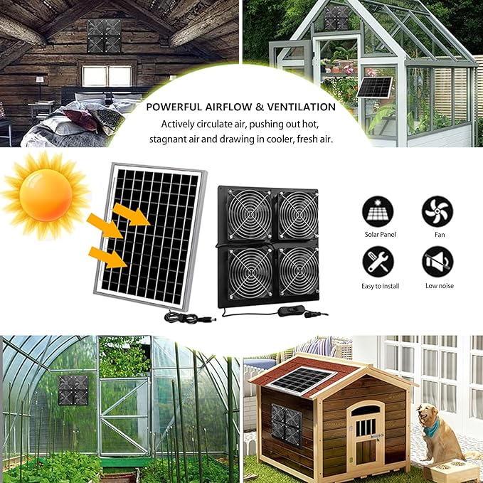 Solar Exhaust Fan, 25W Powerful Solar Fan for Chicken Coop, Easy Installation, Weatherproof, Ventilate Your Chicken Coop Shed Greenhouse Dog House with Zero Electricity Cost