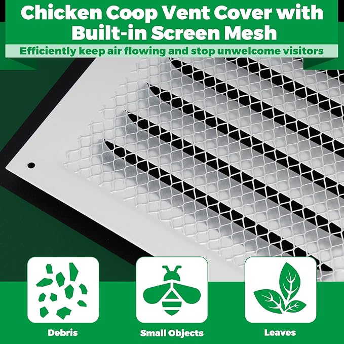 Forestchill Air Vent Louver for Chicken Coop, 6" x 6" Air Vent Grille with Built in Screen Mesh, Louvered Exhaust Grille for Chicken Coops Ventilation, White