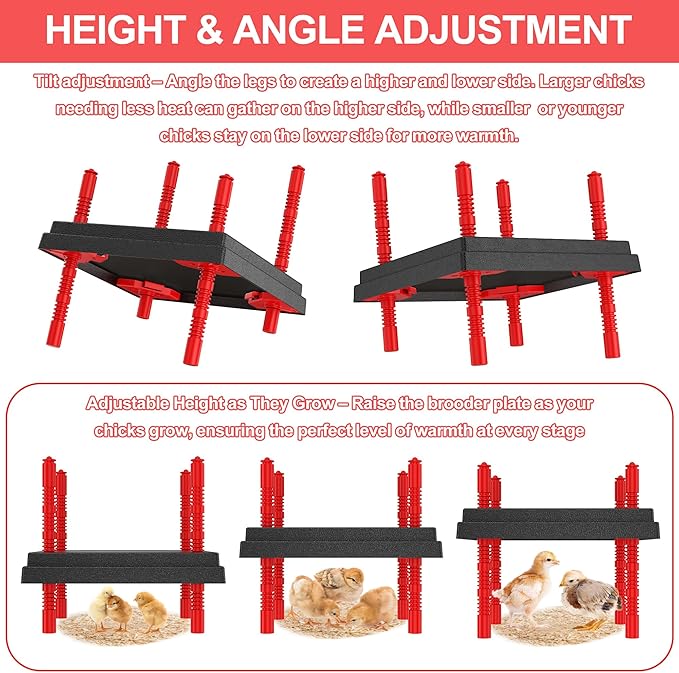Chick Brooder Heating Plate with Anti Stand Cone, Adjustable Height Brooder Heater for Chicks, Downward Heat Distribution for Outdoor Barns & Coops (10" x 10" Black)