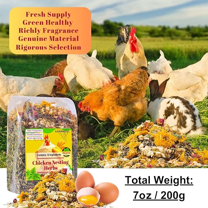 7oz Chicken Nesting Herbs for Chicken Coop - Nesting Box Herbs with 12 Dried Floral Herbs for Chickens, Coop Refresher for Chickens & All-Season Bedding for Backyard Laying Hens, Chicks, Ducks & Quail