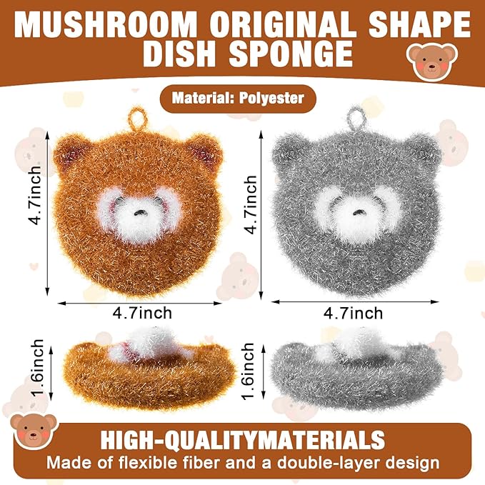 Breling 6 Pieces Raccoon Shape Dish Sponge Dual Sided Non Scratch Dish Washing Scrubbers, Reusable Household Cleaning Kitchen Tools for Dishwashing Washing Dishes Cookware