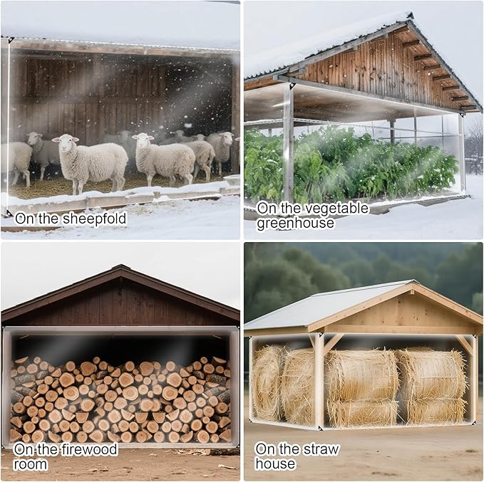 16Mil Chicken Coop Covers for Winter,6x10ft Thicken Clear Winterizing Insulation Vinyl Tarp for Chicken Run,Waterproof Anti-Tear with Elastic Cords & Rope for Porch Patio Poultry Enclosure