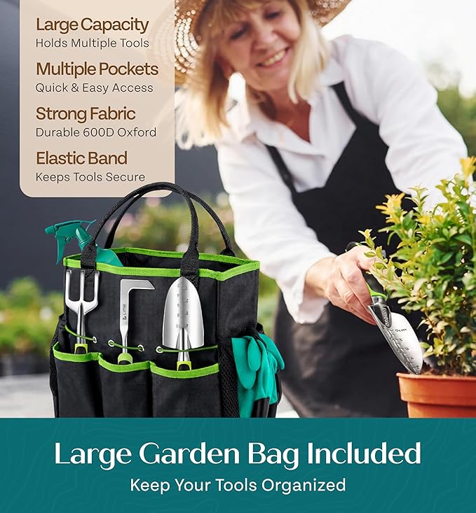 GROWIT Heavy Duty Gardening Tools - Gardening Gifts for Women, Men, Mom, Dad - Durable, Ergonomic Garden Tools Set