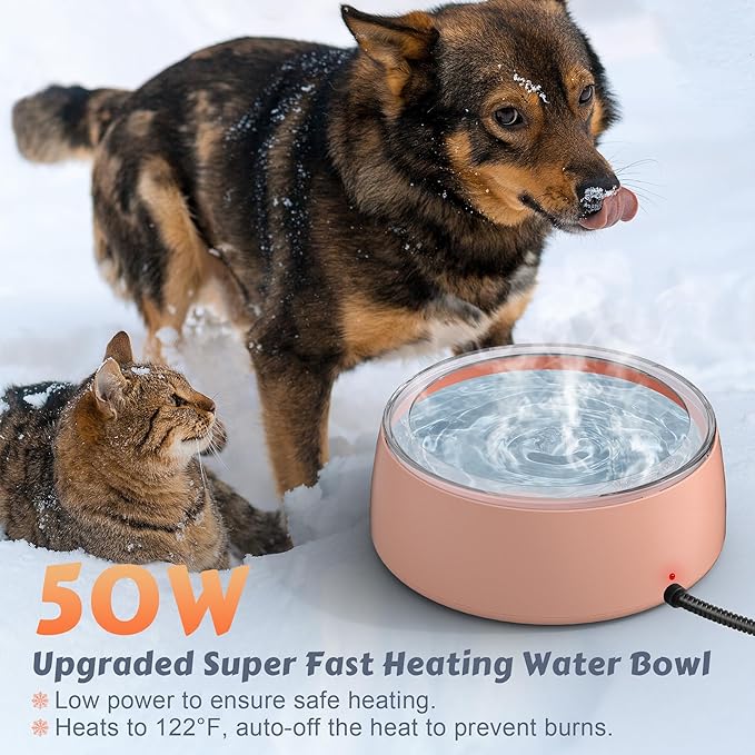 Newget 3L Heated Water Bowl, Outdoor Large Heated Dog Bowls, Outside Waterproof Heated Pet Bowl with Chew Resistant Cord, Smart Thermal Dish Provides Drinkable Water in Winter for Cat, Rabbit, Chicken