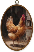 WULQYING Vintage Farmhouse Chicken Wall Art Decor, Rustic Country Chicken Oval Framed Canvas Art Prints, Retro Cottagecore Farm Animal Wall Hanging Decor for Home Bedroom Living Room, 8.6x11.4 Inches