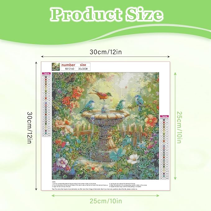 MAXBYE Garden Birds Diamonds Painting Kits for Adults, 5D DIY Diamond Art Kits for Beginners, Full Drill Diamonds Painting Kits for Home Wall Decor, Garden Fountains, 12x12 in