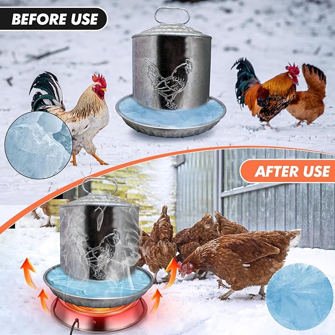 Sliner 4 Pack Chicken Water Heater for Winter 11.8'' Poultry Water Drinker Heated Base Stainless Steel Heated Base for Poultry Drinking