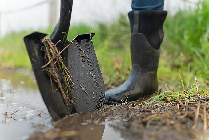 Hooyman Short Handle Digging Shovel with Heavy Duty Carbon Steel Construction, Ergonomic No-Slip H-Grip, D Handle, and Oversized Steps for Gardening, Land Management, Yardwork, Farming, and Outdoors