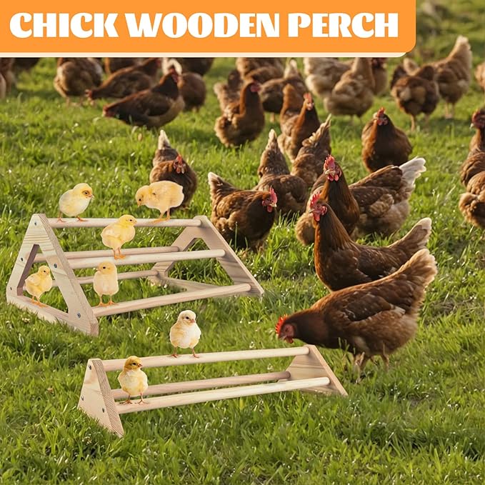 2 Pcs Long Pine Wooden Chick Perch Set, Strong Pine Wood Roosting Bar with Holes | Brooder & Coop Accessories, Jungle Gym Fun Toys for Baby Chickens