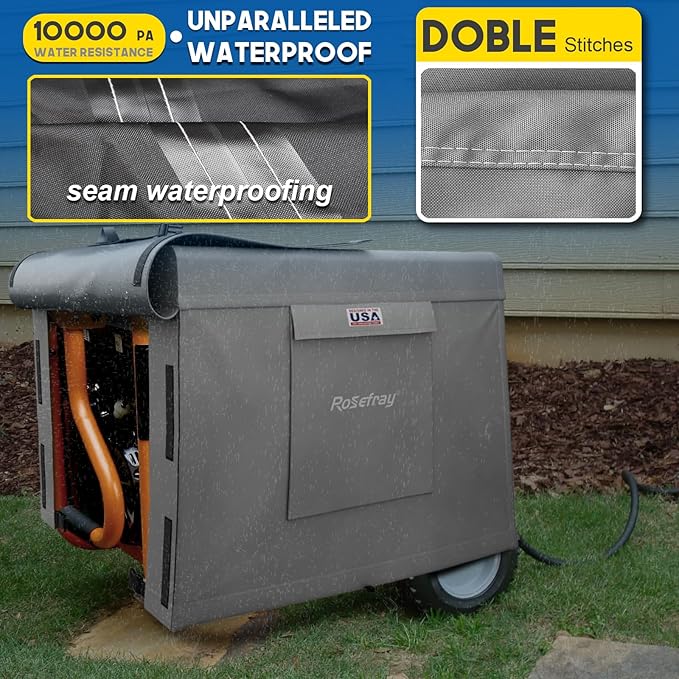 Rosefray Generator Cover-25”Lx24”Wx21”H,600D Heavy Duty Waterproof, Small Outside Equipment Cover for Champion,Predator,WEN,Ryobi,Generac,Westinghouse Portable Generator 3000-5000W-Gray/M