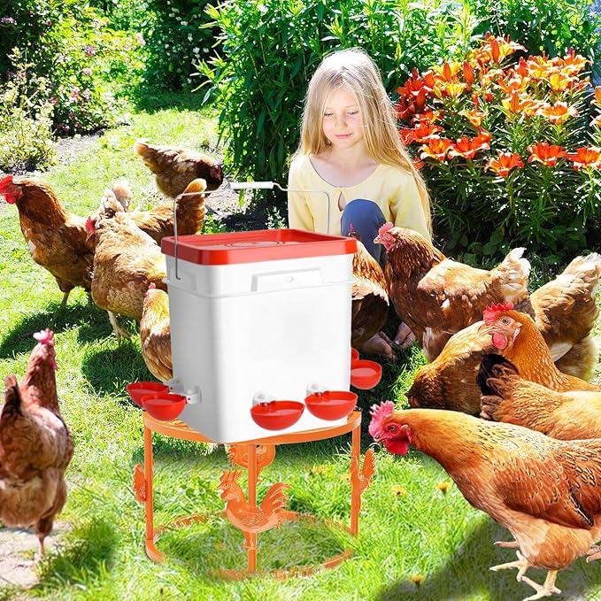 Metal Stand for Chicken Feeder Waterer, Iron Stand Holder, Rectangular Supports Rack for Buckets Barrels Equipped Installed with Feeder Waterer Port, for Coop Poultry Indoor Outdoor (Orange 2pc)