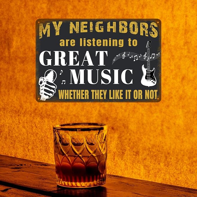 Vintage Man Cave Decor Funny Metal Tin Signs Mancave Decor For Men Garage Accessories For Men Funny Sarcasm Music Gifts Signs My Neighbors Are Listening To Great Music Metal Bar Signs For Outside 8x12