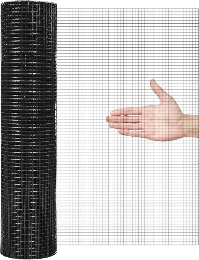 48''x50' 1/2 Inch PVC Vinyl Coated Black Hardware Cloth, 19GA Chicken Wire, Rustproof & Weather-Resistant Welded Fence for Chicken Coops, Garden Protection from Rabbits, Raccons, Snakes